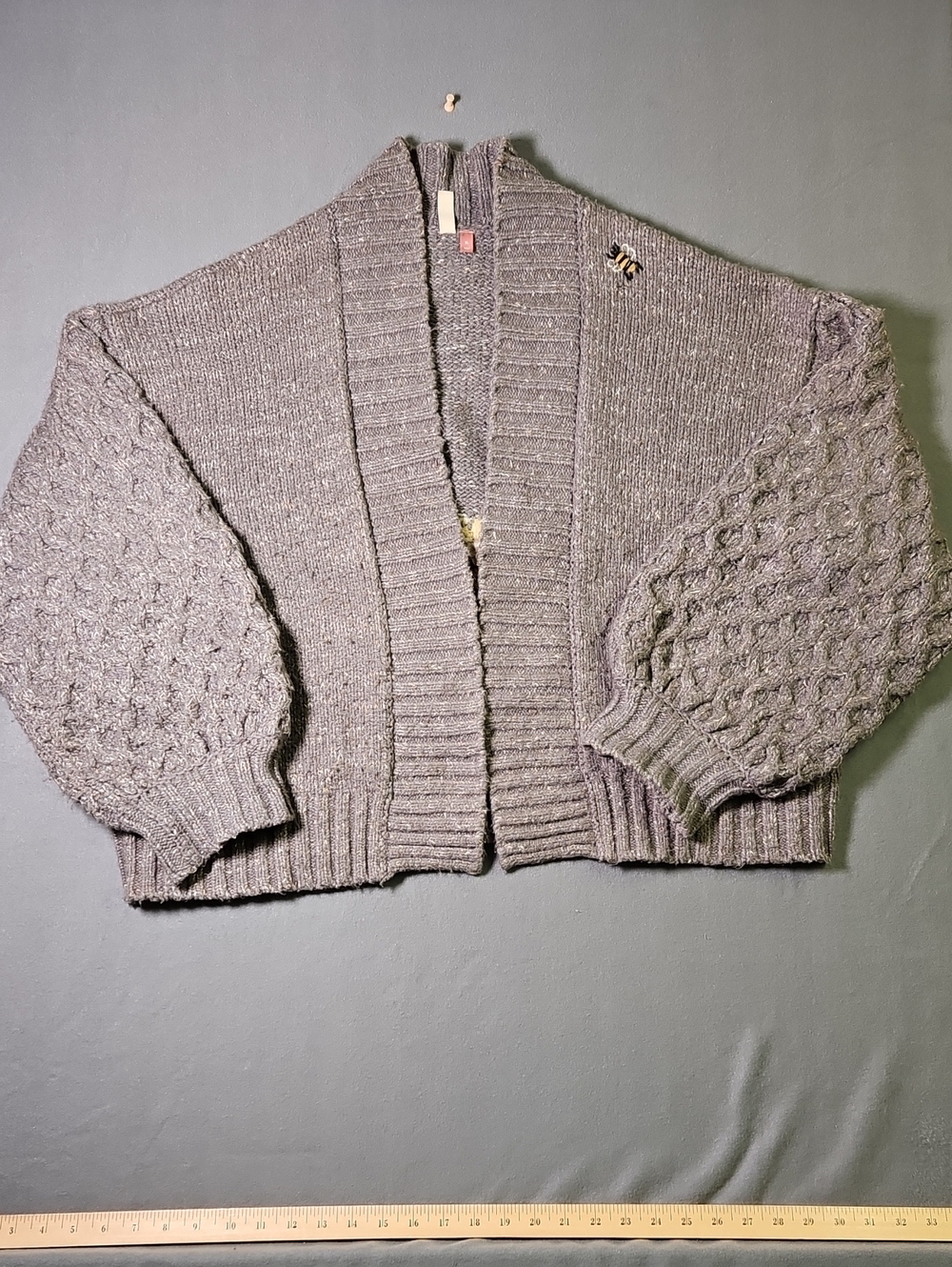Urban Outfitters Chunky Cable-Sleeve Open Cardigan - Gray